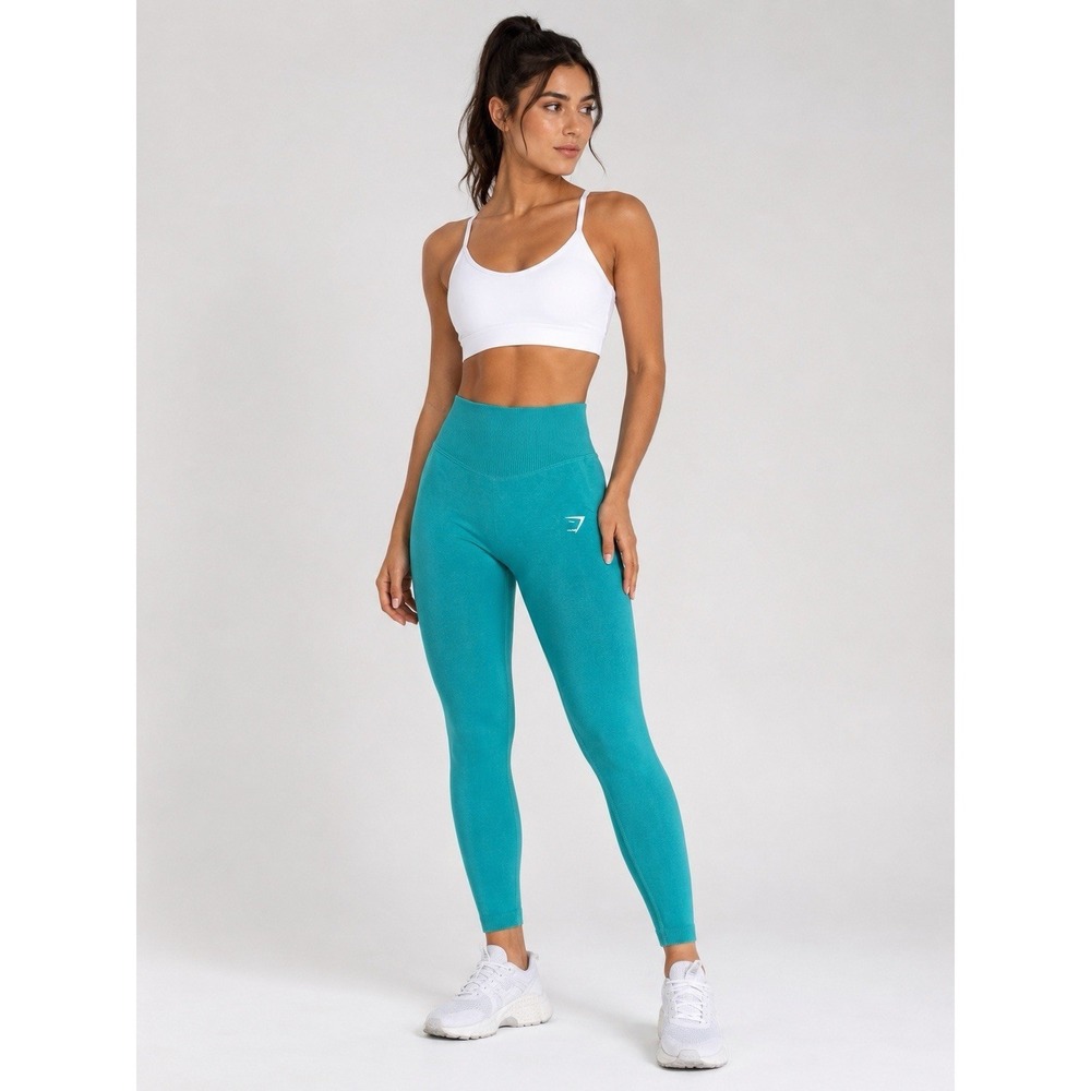 Gymshark Teal Seamless High Waisted Leggings XS Athletic Yoga Workout 24"